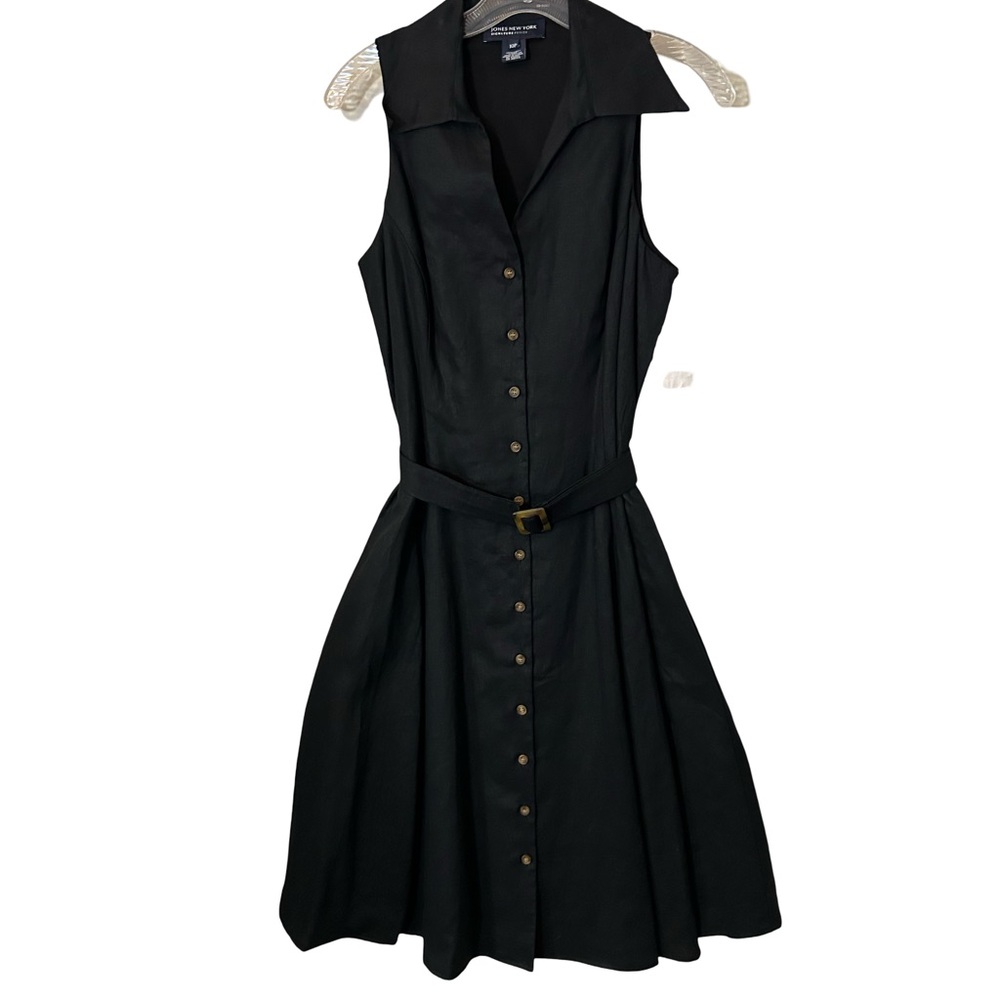 BRAND NEW!! Jones New York Black Sleeveless Linen Dress with Belt. Lined.